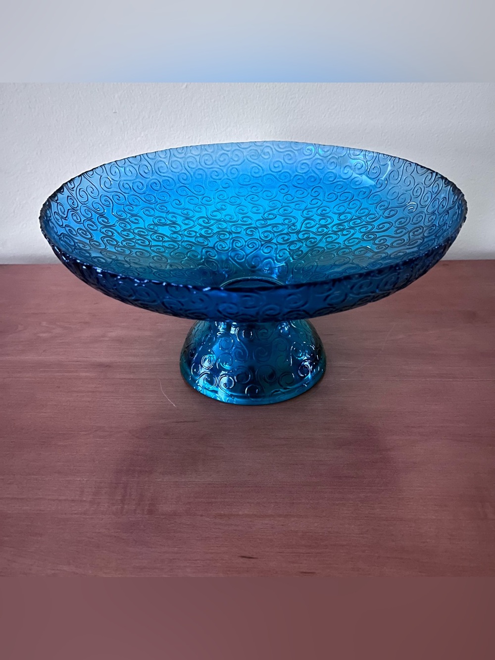 Blue/Green Glass Pedestal Bowl - Decorative Home Art made in Spain - Picture 4 of 12